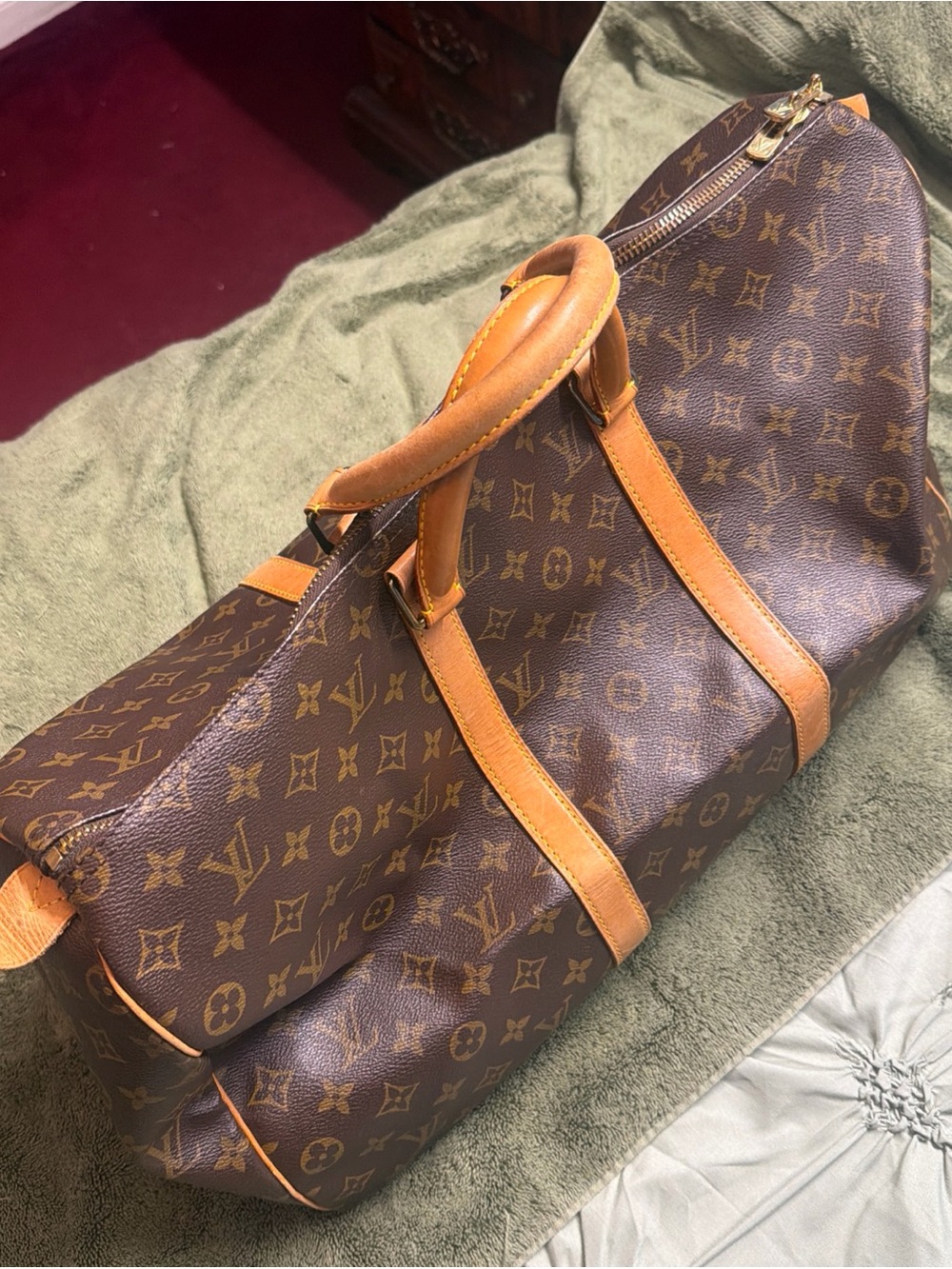 Authentic!Louis Vuitton Brown Monogram Duffel with Tan Leather Trim - Picture 2 of 16